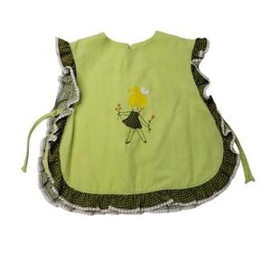 Vintage Wonderalls Apron Top 2T Lime‎ Green Brown Ruffle Applique Smock